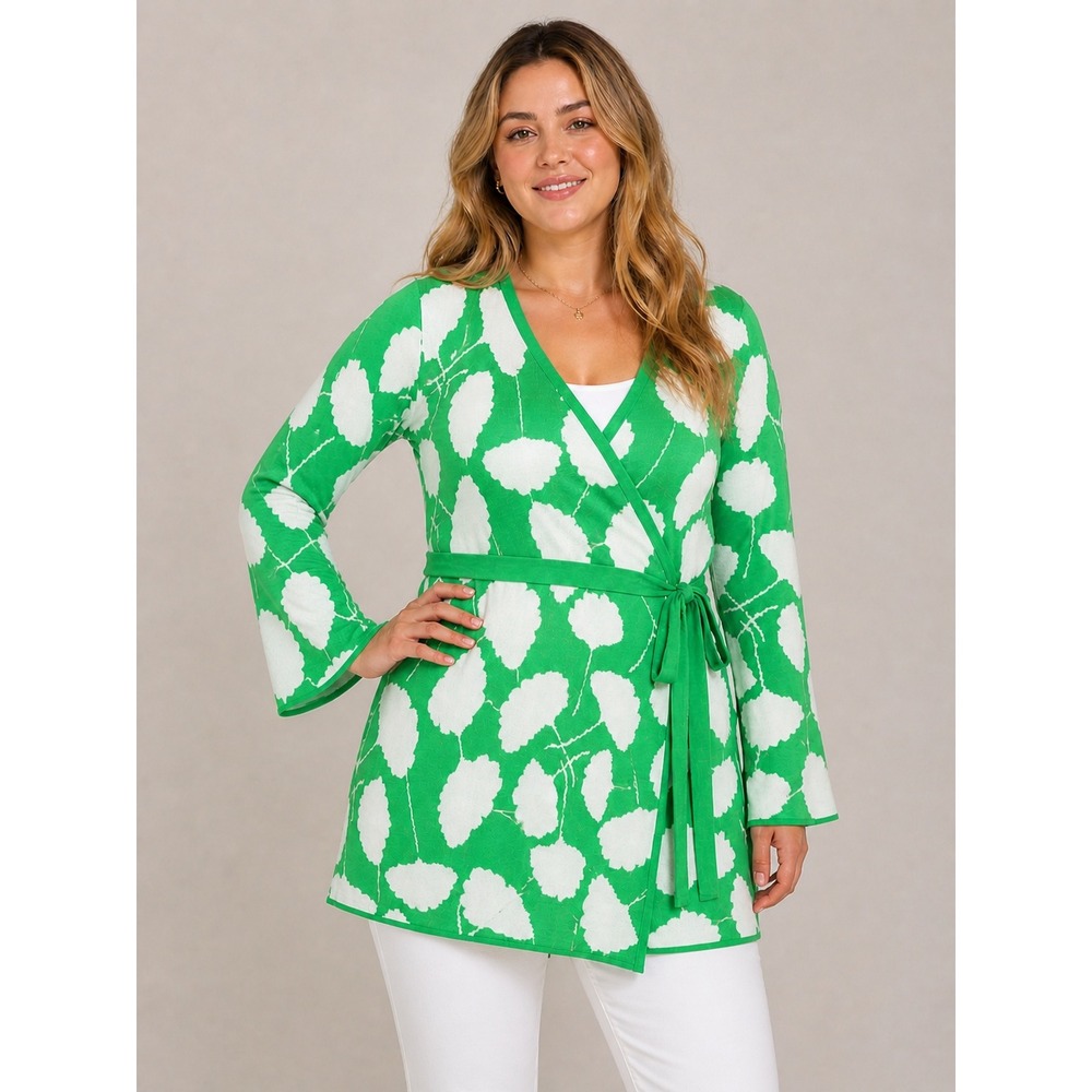 DVF x Target Green Floral Wrap Cardigan Top 1X Plus Tie Waist V Neck NWT